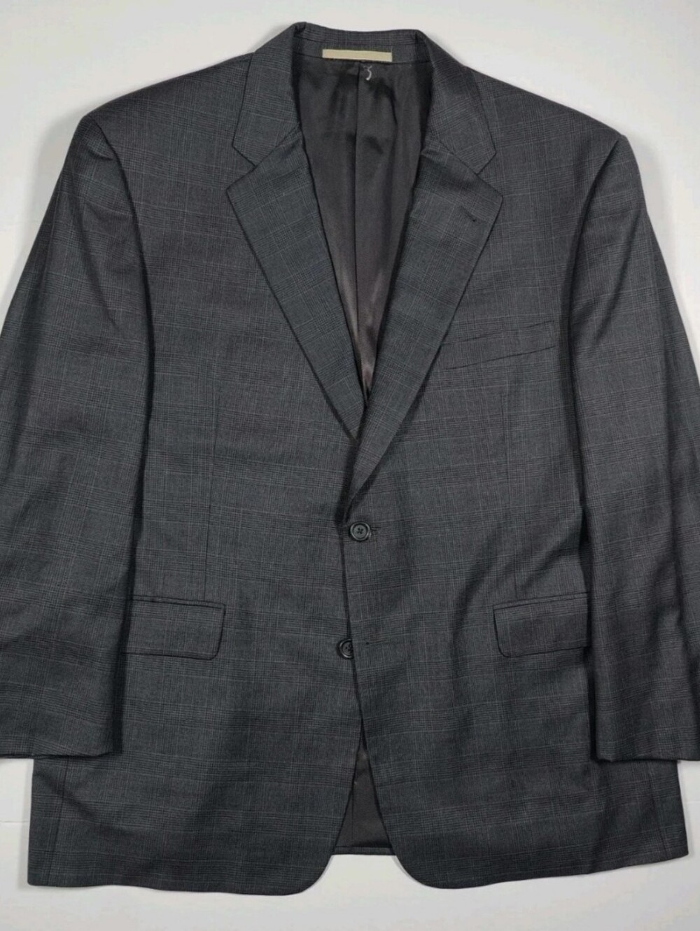 Vintage Burberry 100% Wool Charcoal Windowpane Blazer Size 46 Made In USA